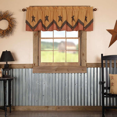 Stratton Primitive Star Valance Curtain Layered Khaki, Orange VHC Brands - The Fox Decor